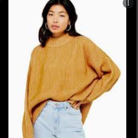 Topshop Womens Sweater Mustard Waffle Knitted Funnel Neck Ribbed Size 8/10 - Picture 1 of 8